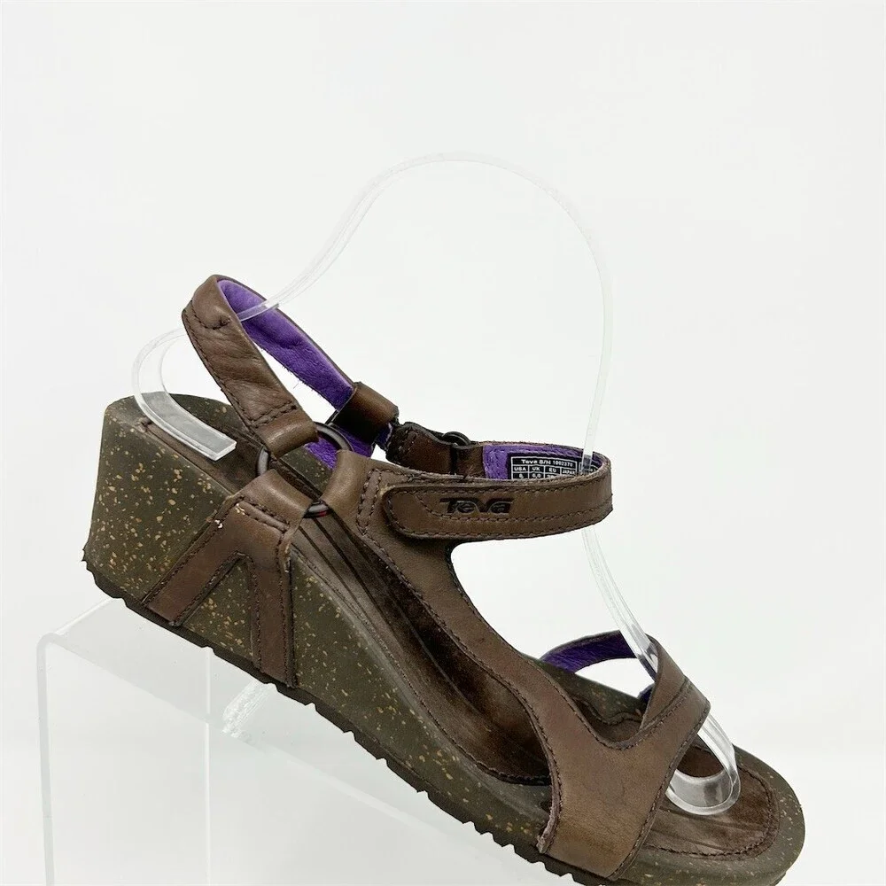 Teva Wedge Brown Strappy Slingback Speckled Platform Sandals Size 8 Summer